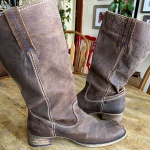 BED|STU Opal Brown Leather Heeled Cowboy Boots Harness Bottle Opener